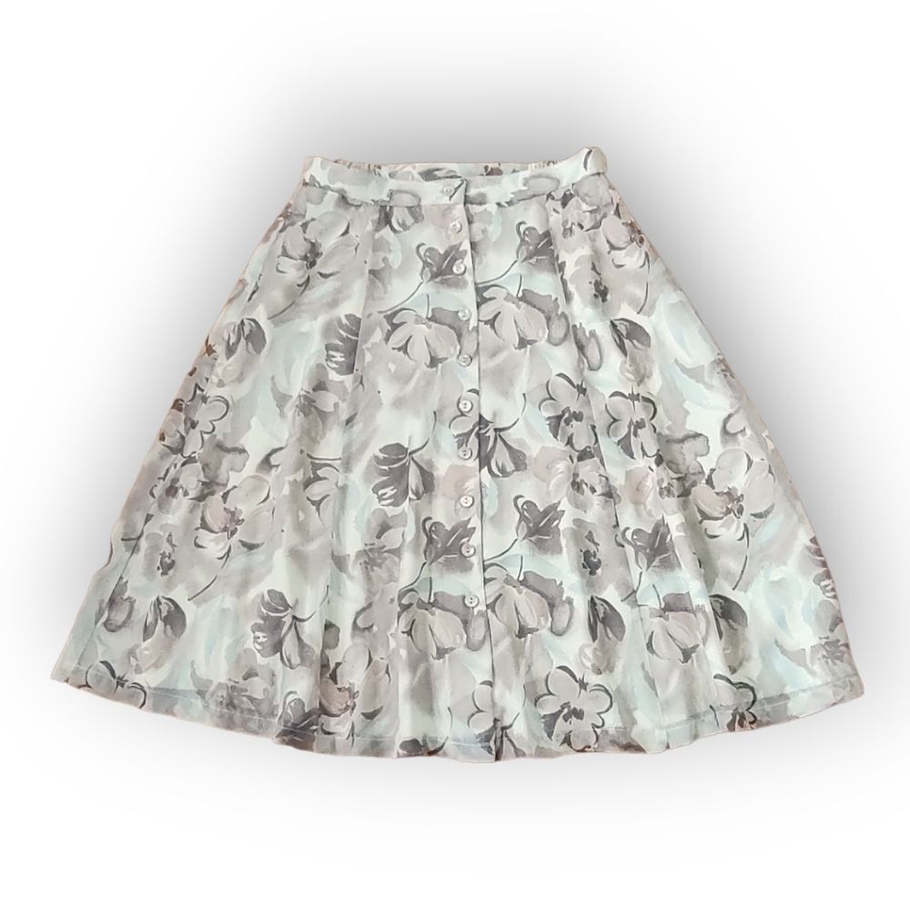Nygard Collection Petite Cream Floral ALine Button Down Skirt US 8 P